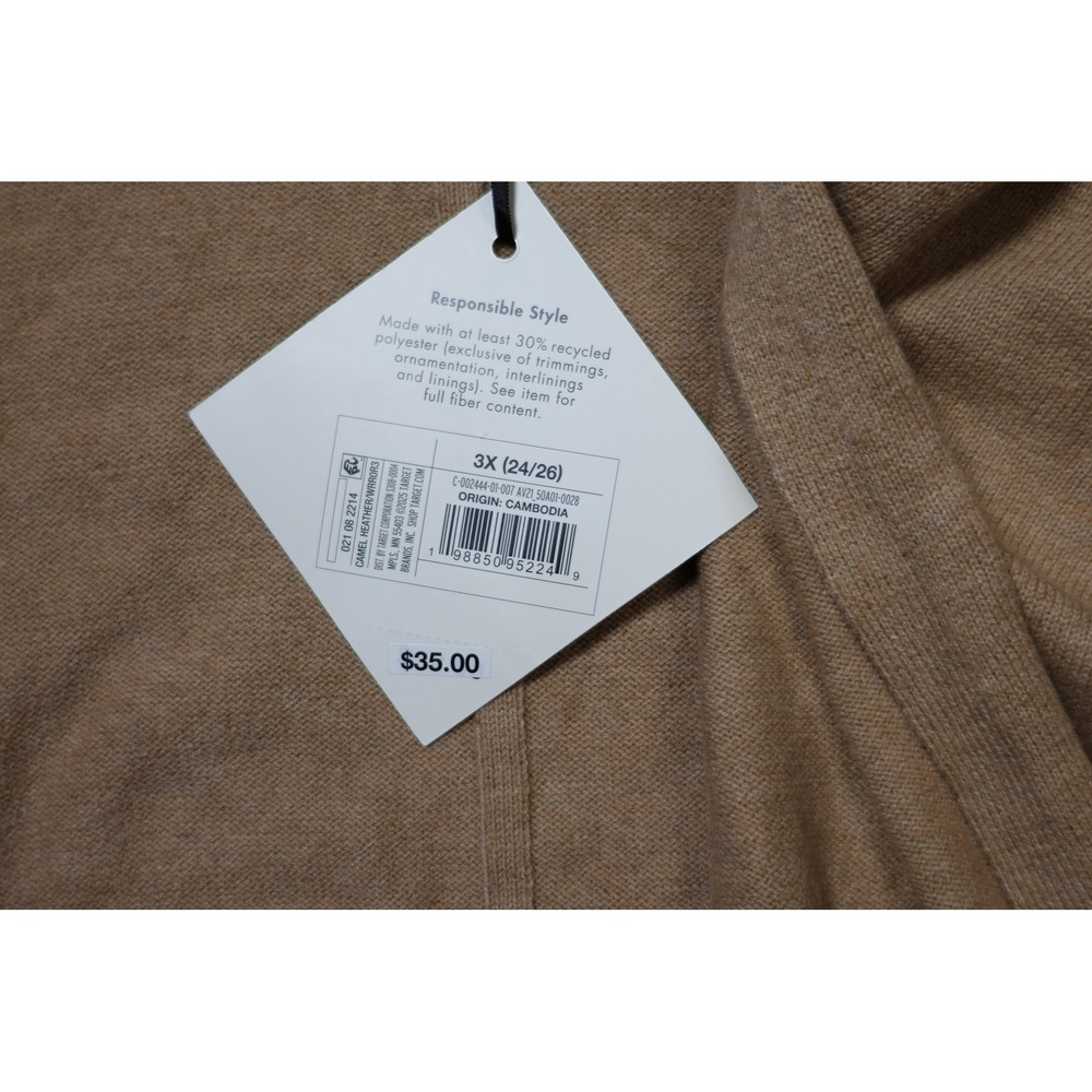 Ava & Viv Camel Heather Open Front Cardigan Sweater Plus Size 3X NWT - Picture 5 of 7